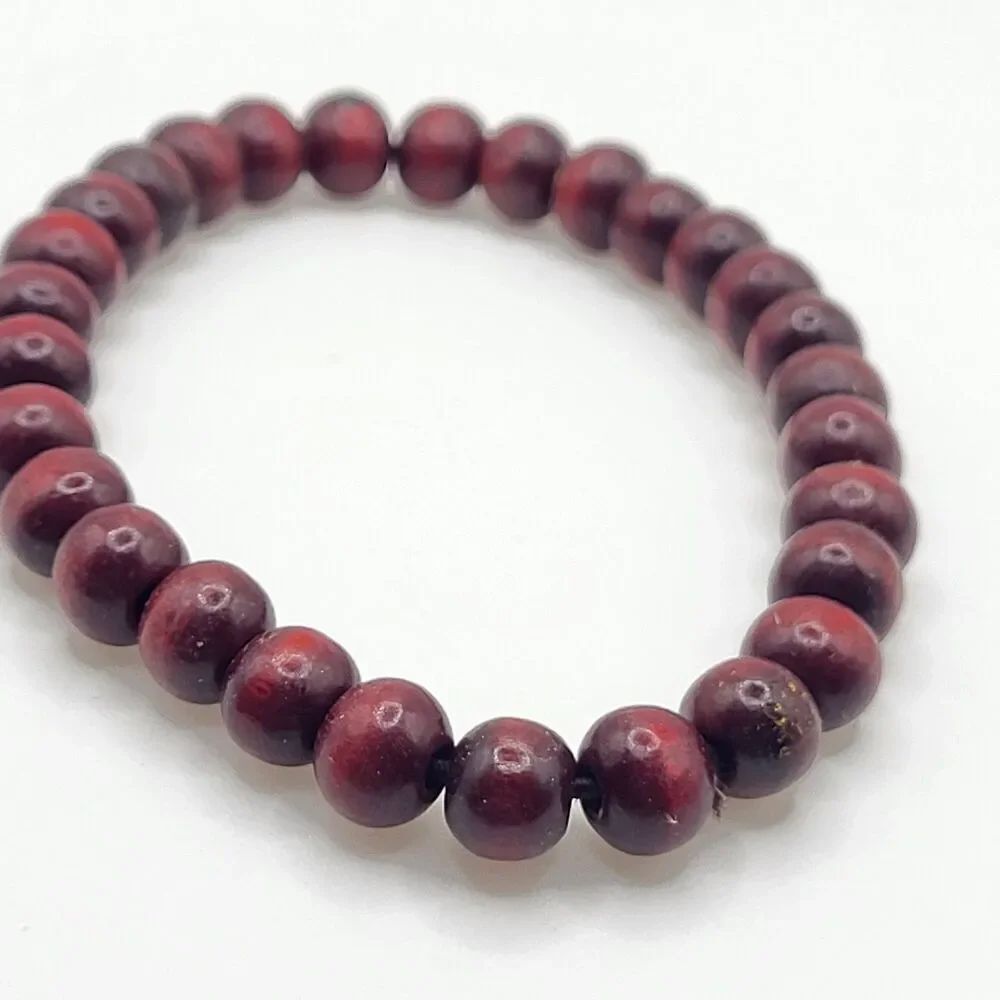 Bohemian Hippy Healing Red Sandalwood Beaded Bracelet 7in